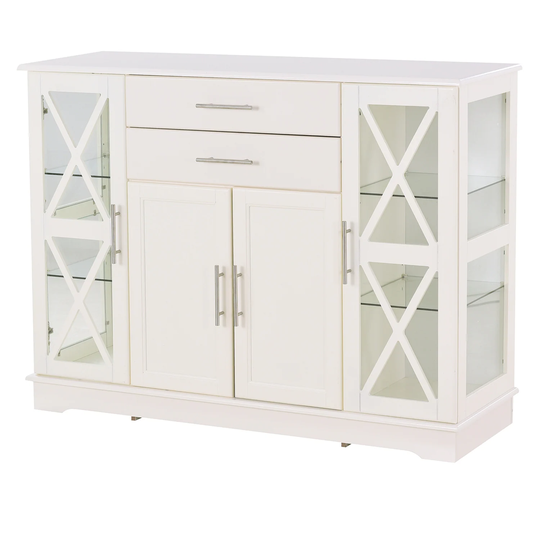 Functional Buffet,Sideboard with Tempered Glass and Adjustable Shelves