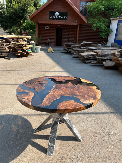 Epoxy Resin Coffee Table, Custom 40" Diameter Round Aesthetic Black Table For Mark