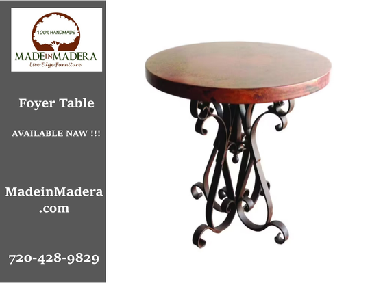 Foyer Table | Hand Forged Iron Hammered Copper Top