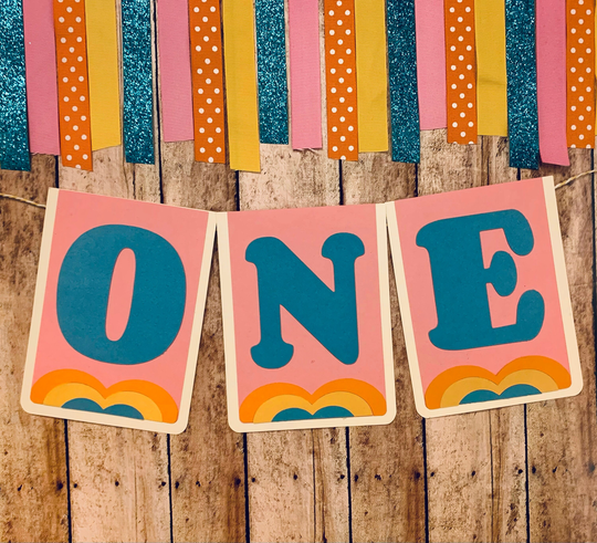 70S High Chair Banner First Birthday Party Decor Retro Rainbow Theme Groovy Kids Onestock Woodstock Hippie