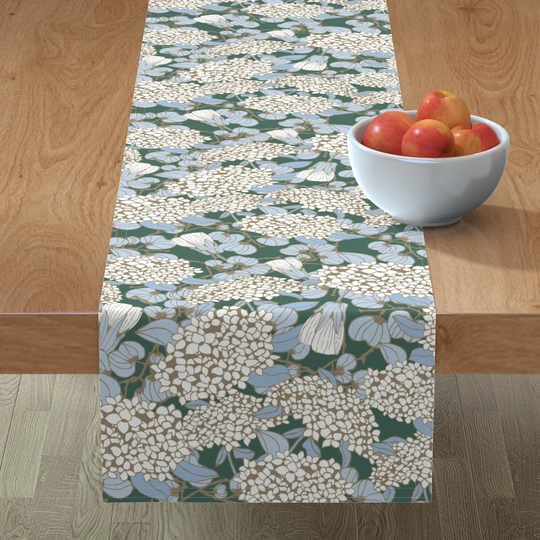 Botanical Table Runner - Tangle Of Hydrangeas By Claudias Design Elegant Garden Petal Solids Cotton Sateen Spoonflower