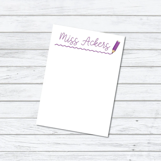 Teacher Purple Color Pencil Themed Notepads, Notes, Personalized Stationary, Custom Writing Pad, Gift For Teachers, Appreciation