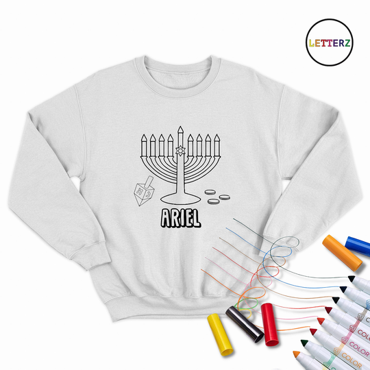 Custom Hanukkah Holiday Coloring Shirts Sweatshirt Kids Party Favors Personalized Name Book Gift Idea