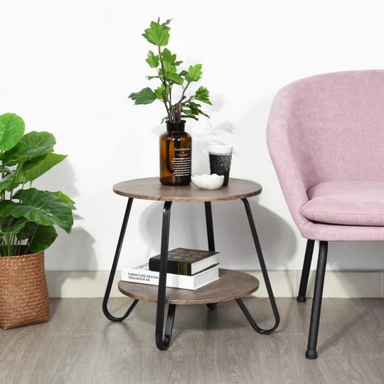 Homy Casa Coffee Table Living Room Round End Table with Shelf