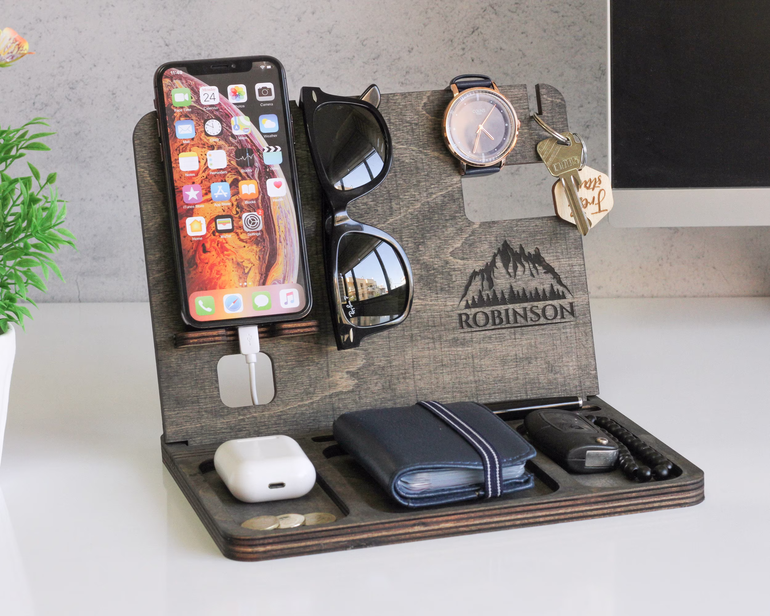 Personalized Gift For Him, High School Graduation For Nightstand Organizer Men, Son Gift, Tech Accessories