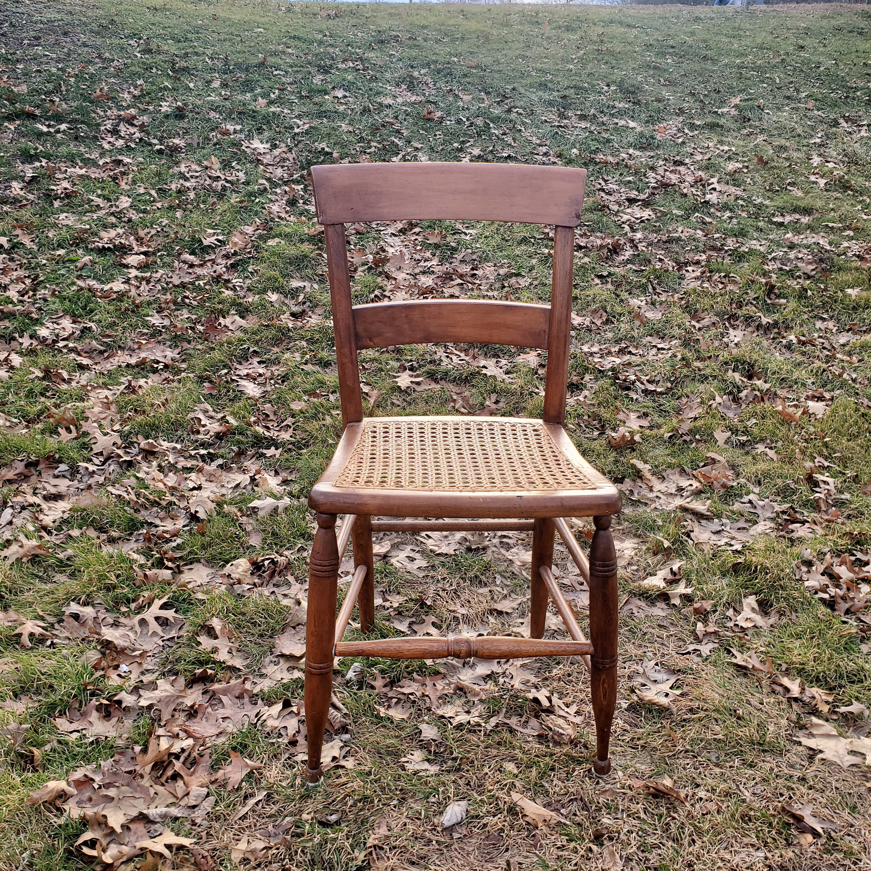 Antique Oak Wood Cane Seat Chair Signed Charles Robinson