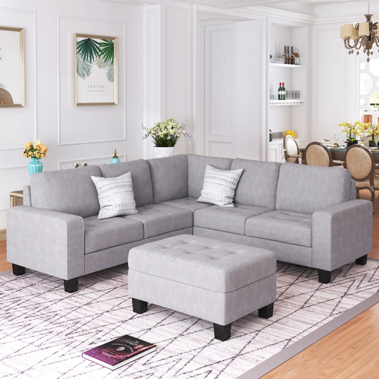 Reversible L-shaped Sectional Sofa with Storage Ottoman