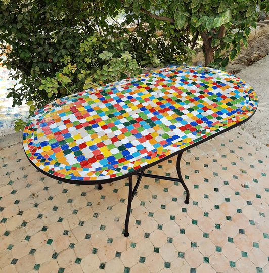 Customizable Rainbow Oval Mosaic Table - Crafts Mid Century Zellije Dining For Outdoor & Indoor Gift
