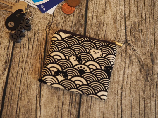 Handmade Zipper Coins Purse. Cardholder, Key Pouch, Pencil Case, With Japanese Cat Pattern