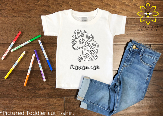 Custom Pony Coloring Shirt For Kids, Color Your Own Shirt, Personalized Little Horse Tee, Tee