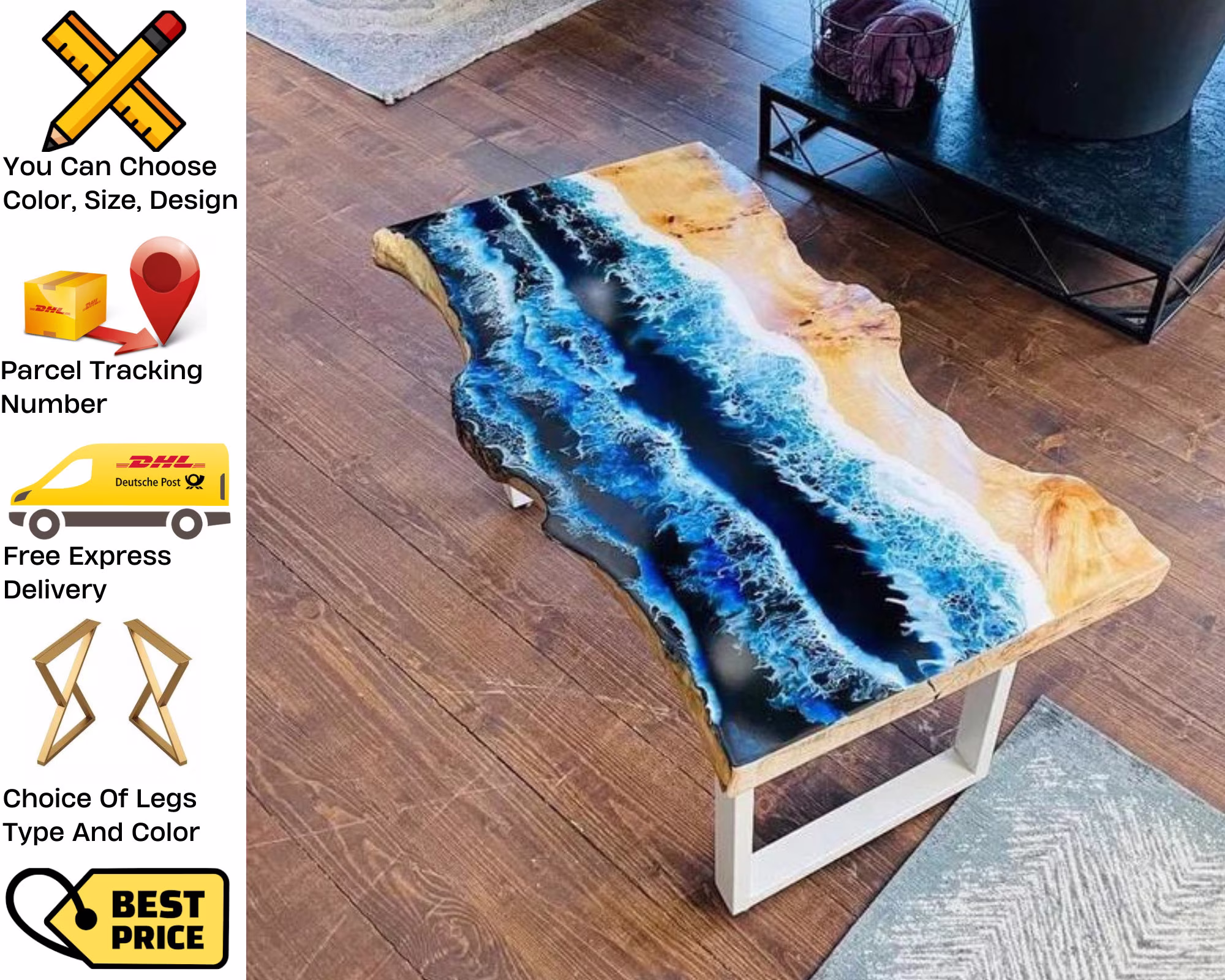 Resin Coffee Table Top, Epoxy Dining Table, Live Edge Unique Home Decor, Room Living Decor