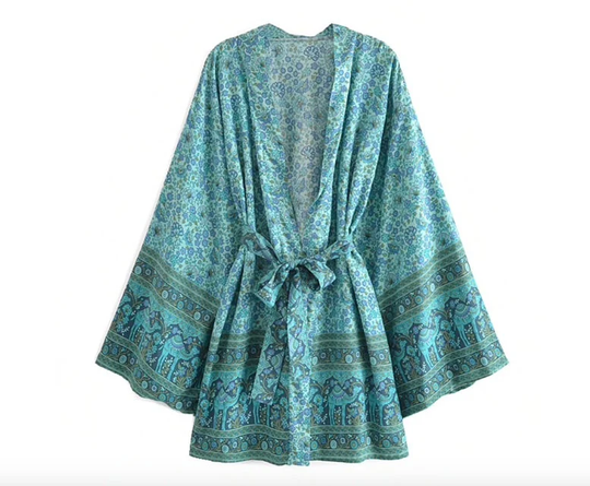 Dark Aqua Color Camel Pattern Kimono, Cotton Cover Up Kimono, Boho Cardigan, Beach Swimsuit Cover