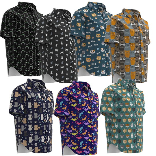 Cute Cats Pattern Pet Animal Theme Print Button Shirt
