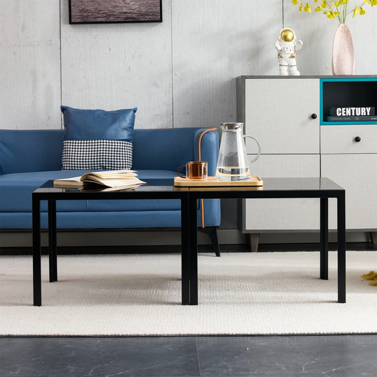 Square Modern Tempered Glass Finish Coffee Table (Set of 2)