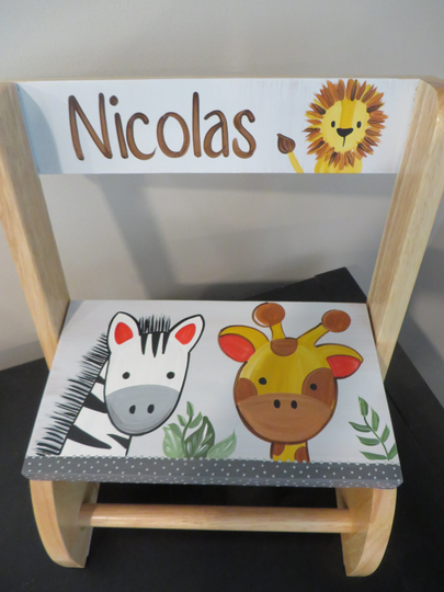 Personalized Chair Step Flip Stool Grey Safari