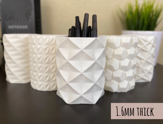 V2 | Thicker Solid White Pencil Holders Pen Cups 3D Printed Minimalistic Rc Version 2 1.6mm Thick