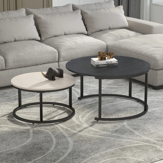 2 Round Nesting Table Set Circle Coffee Table with Storage Open Shelf