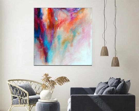 Pale Original Artwork Colorful Contemporary Painting On Canvas With Pink & Orange Colors Oil Acrylic Fine Art