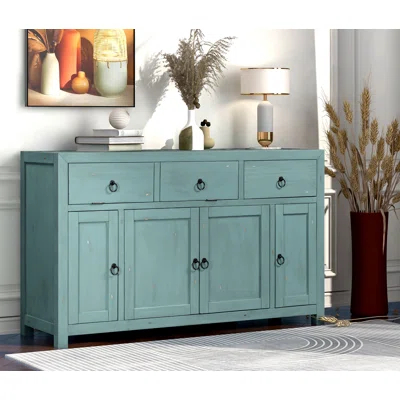 Long Wood Storage Cabinet With Drawers And Shelves, Sideboard Table Cabinet, Sufficient Space For Storage.
