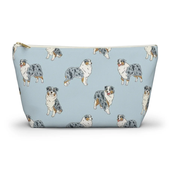 Australian Shepherd Pouch, Pencil Case, Dog Custom Teacher Bridesmaid Cosmetic Bag, Aussie Mom Makeup Accessory Pouch