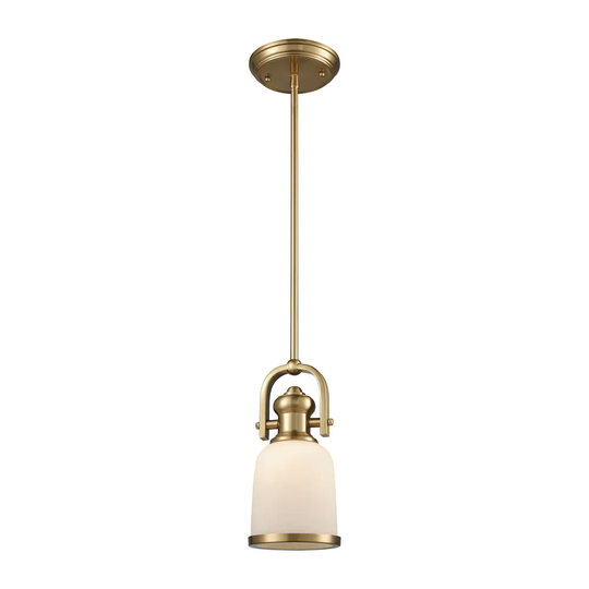 Brooksdale Satin Brass White Glass 1-light Pendant