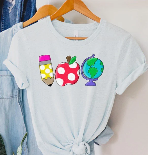 Pencil Apple Globe Kids Transfer -Htv Diy Transfer- Personalized Vinyl Ready To Press - School Supplies