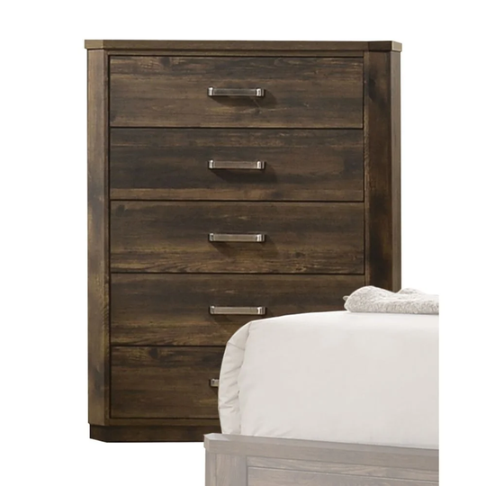 Q-Max 5 Drawer Rustic Walnut Wood Veneer Chest