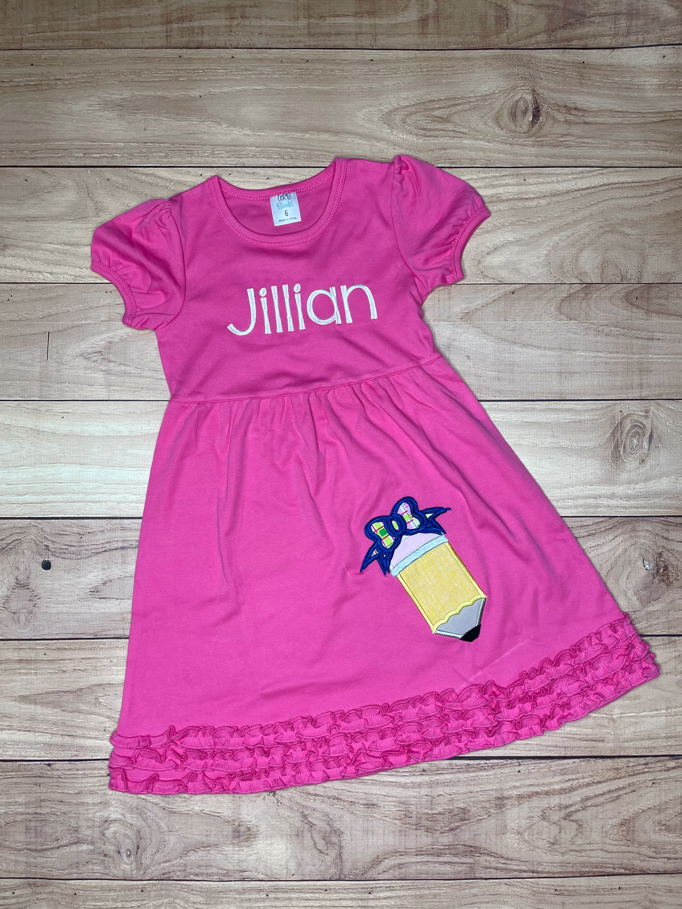 Back To School Monogrammed Pink Dress - Pencil For Girls Embroidered Appliqué Personalized Dress First Day Of School