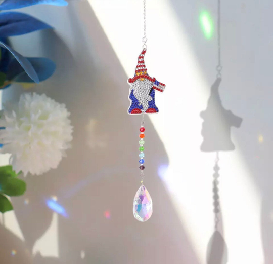 Us Seller. Patriotic Gnome Sun Catcher, Diamond Painting, Charms, All Supplies & Tools Included in Kit. Fast S&h