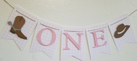 High Chair Banner, One Blue Gingham Banner, Light Gingham, Baby & White, Cowboy Party Boot Hat