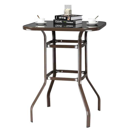 Outdoor 39" Wrought Iron Glass High Bar Table