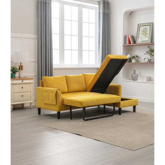 Mustard Sofabed Sectional Sofa Bed with Storage Convertible Chaise