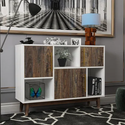 Multi-purpose Storage Cabinet With Display Stand And Door,modern Buffet Or Kitchen Sideboard, Tv Cabinet, White And Espresso