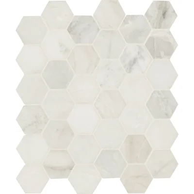 Arabescato Venato White 11.73"X12" Marble 2" Hexagon Honed Mesh Mounted Mosaic Tile