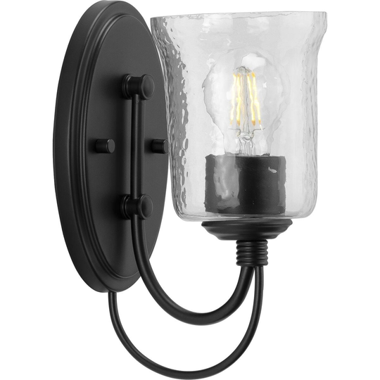 Bowman Collection 1-Light Matte Black Clear Chiseled Glass Coastal Bath Vanity Light
