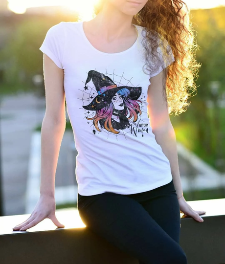 Witchy Woman, Colorful Witch Tee, Witch Style Shirt, Clothing, Goddess Vibes, Spider Web Witch, Top, Wiccan, Pagan