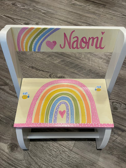 Personalized Chair Step Flip Pastel Boho Rainbow Heart