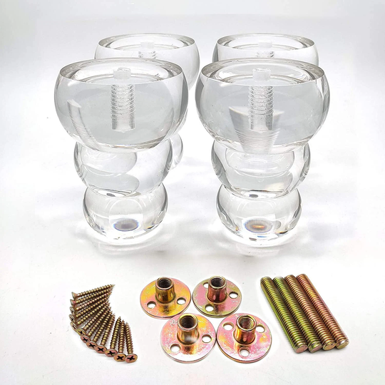 Acrylic Furniture Legs Gourd Clear Sofa Replacement Table Legs 4 Inch Feet Cabinet Modern Decor Diy Tapered Style Set Of