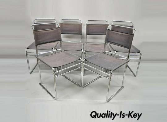 Marcel Breuer B5 Dining Chairs Chrome & Canvas Vintage Bauhaus - Set Of 6