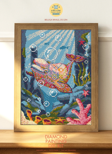 Beluga Whale Ds1294, Diamond Painting Diy Kit | Nature Sea Ocean Diy Pattern