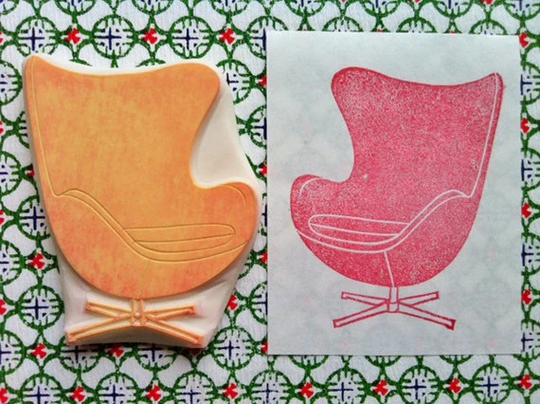 Egg Chair Rubber Stamp, Mid Century Modern Furniture Hand Carved Gift For Him