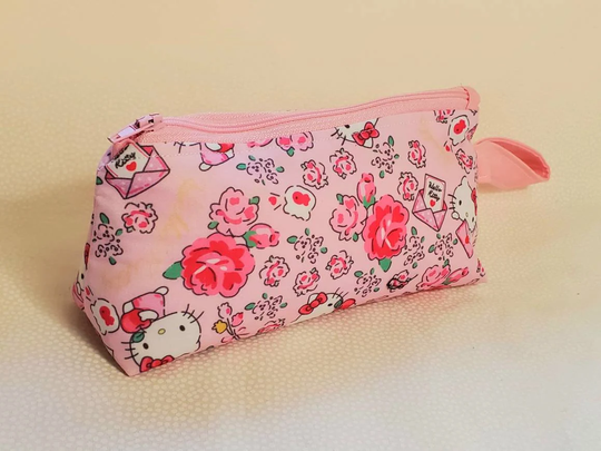Pencil Case Roses, Pouch Bag Cosmetic Kitty, Pouch Pink Kitty, Gift To Her, Storage Kitty