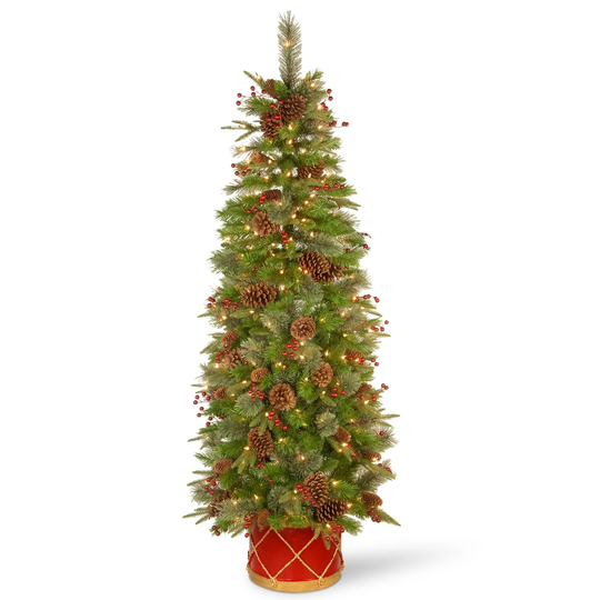 6' Pencil Colonial Pine Artificial Wall Christmas Tree Clear Lights - 6 Foot