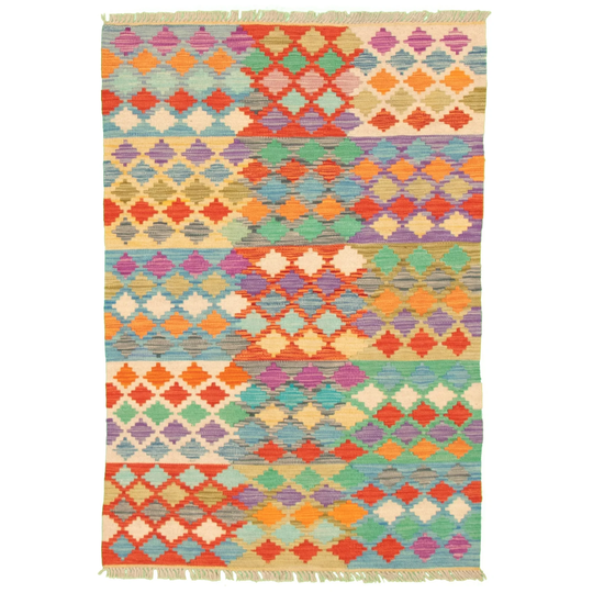 ECARPETGALLERY Flat-weave Bold and Colorful Multi Color Wool Kilim - 3'3 x 5'1
