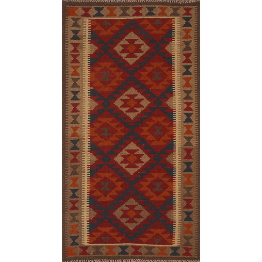 Kilim Multi-Color Reversible Runner Rug Flat-weave Wool Carpet - 3'5" x 6'8"