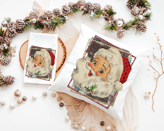 Vintage Santa Pillow For Sofa, New Home Gift Set, Apartment Her, Leopard Couch, Unique Kitchen Towels, Christmas