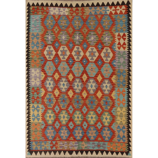 Colorful Reversible Kilim Area Rug Living Room Flat-weave Wool Carpet - 5'9" x 7'10"