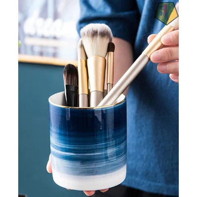 Ceramic Blue Marble Pen Holder Stand Cup Pencil Organizer Makeup Brush Holders For Girls Kids Durable Ceramic Desk Organizer