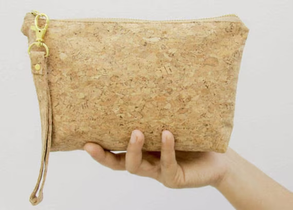 Small Cosmetic Bag, Pencil Case Made From Cork, Handmade & Vegan
