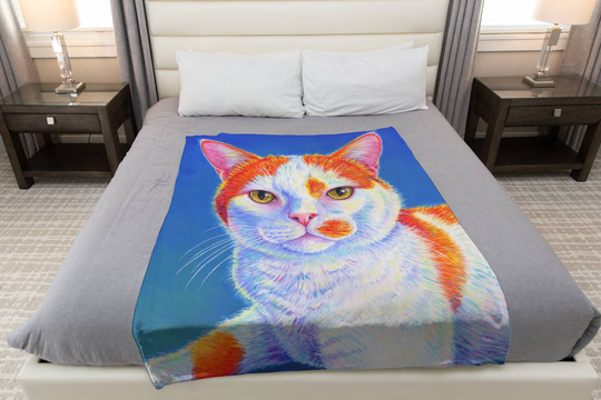 Colorful Orange & White Tabby Cat Cute Rainbow Kitty Pop Art Plush Fleece Minky Throw Blanket